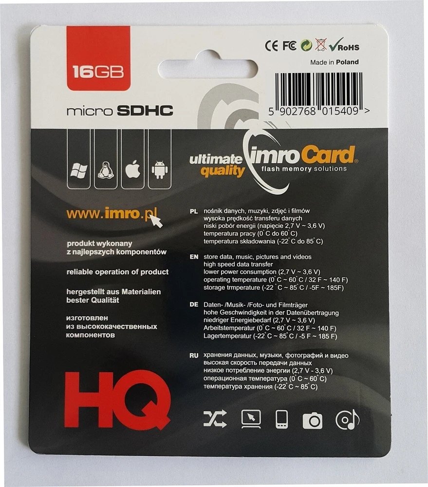 Atminties kortelė Karta IMRO Micro SDHC 16GB Klasa 4 (4/16GB)