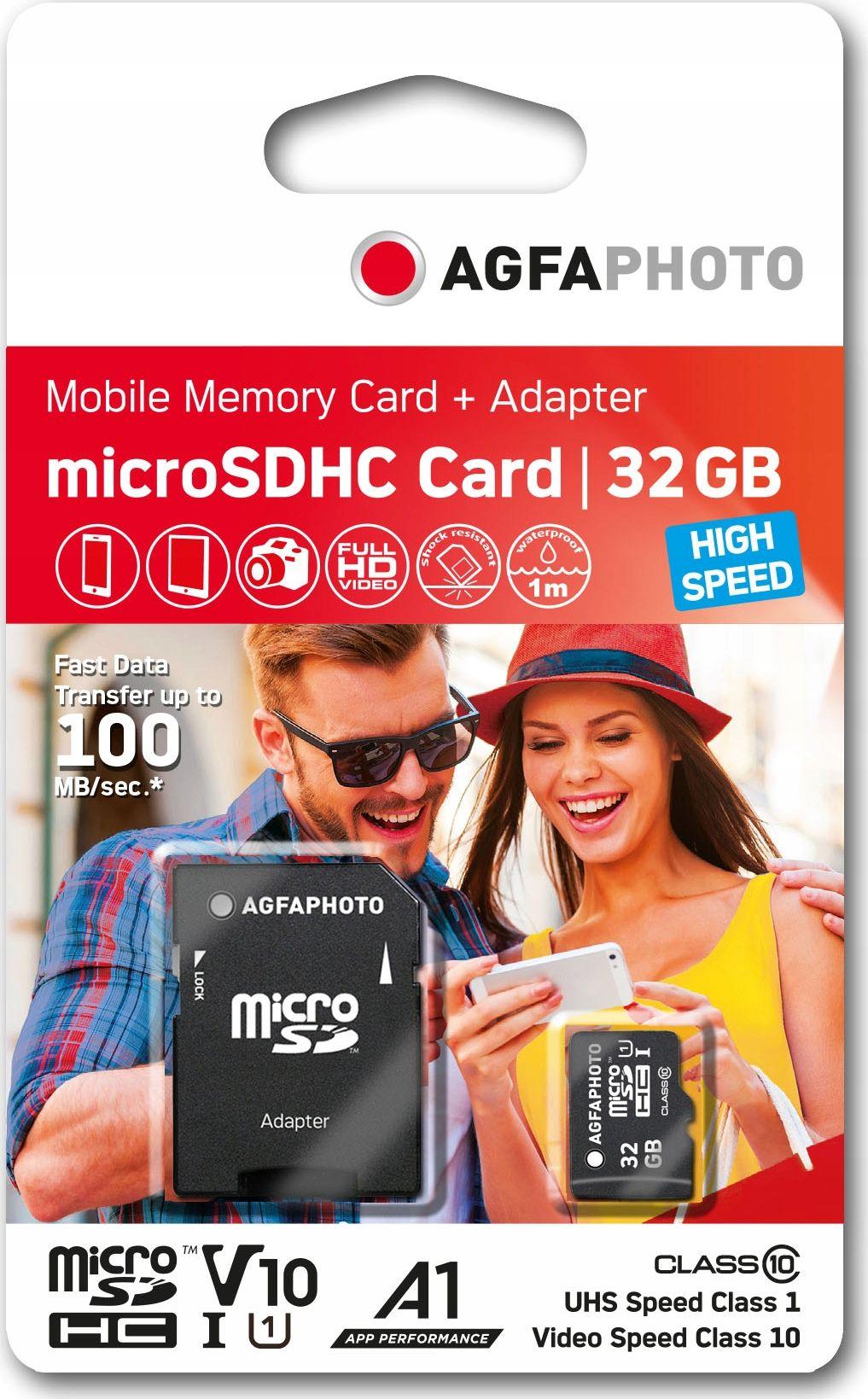 AgfaPhoto Micro SDHC UHS-I 32GB didelės spartos 10 klasės U1 + adapteris