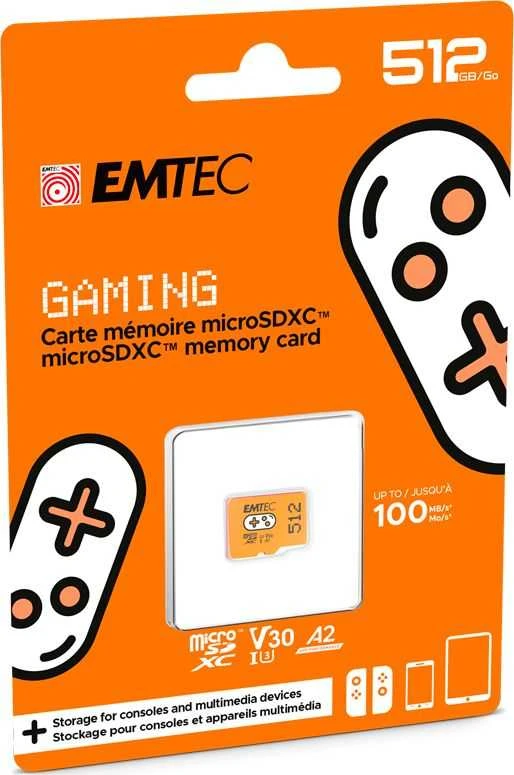 Atminties kortelė Emtec žaidimų kortelė „Micro SDXC 512 GB“, 10 klasė, UHS-I/U3 A2 V30 (ECMSDM512GXCU3G)