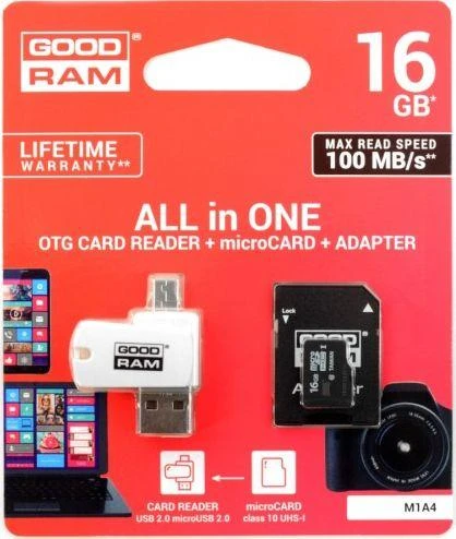 Oem 16GB 100 MB/s Micro SD atminties kortelė Goodram - OTG adapteris