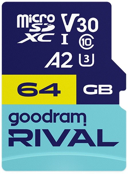Atminties kortelė GOODRAM RIVAL M2AA 64 GB Micro SDXC V30 A2 UHS-I U3 + adapteris (GGSM2AA-0640R12)