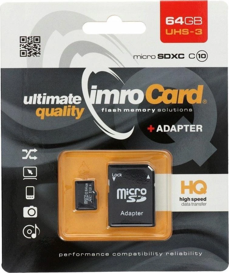 IMRO atminties kortelė Micro SD 64GB 100MB/s class 10 UHS 3 su adapteriu SD