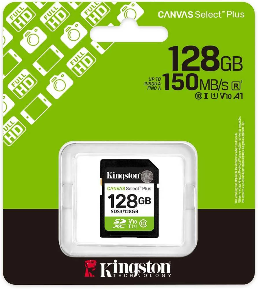 „Kingston Technology“ 128 GB SDXC Canvas Select Plus Gen3 150 MB/s C10 UHS-I U1 V10 atminties kortelė