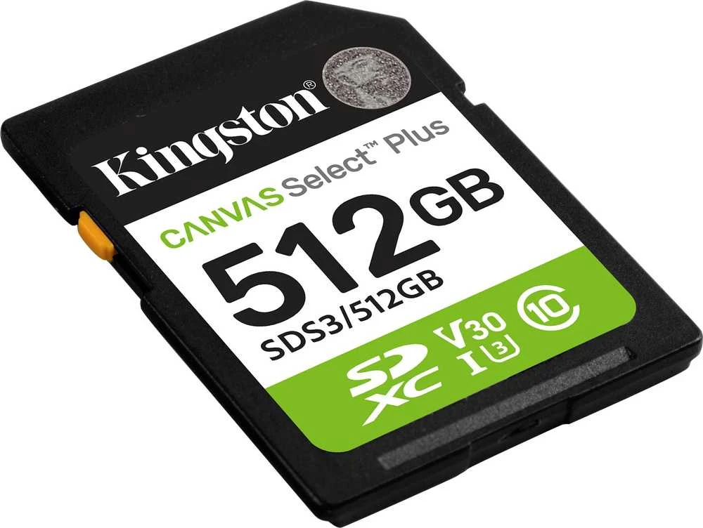 Kingston 512 GB atminties kortelė iš kampo