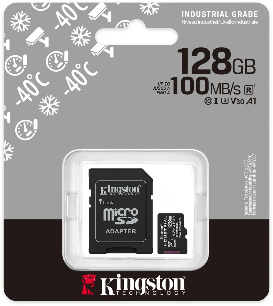 „Kingston Industrial Micro SDHC 128GB“ 10 klasės A1 pSLC + SD adapteris