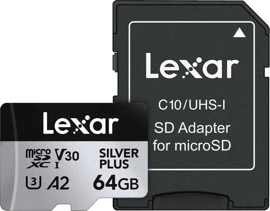 Atminties kortelė Lexar | Sidabrinis PLUS | 64 GB | Micro SDXC | Flash atminties klasė 10