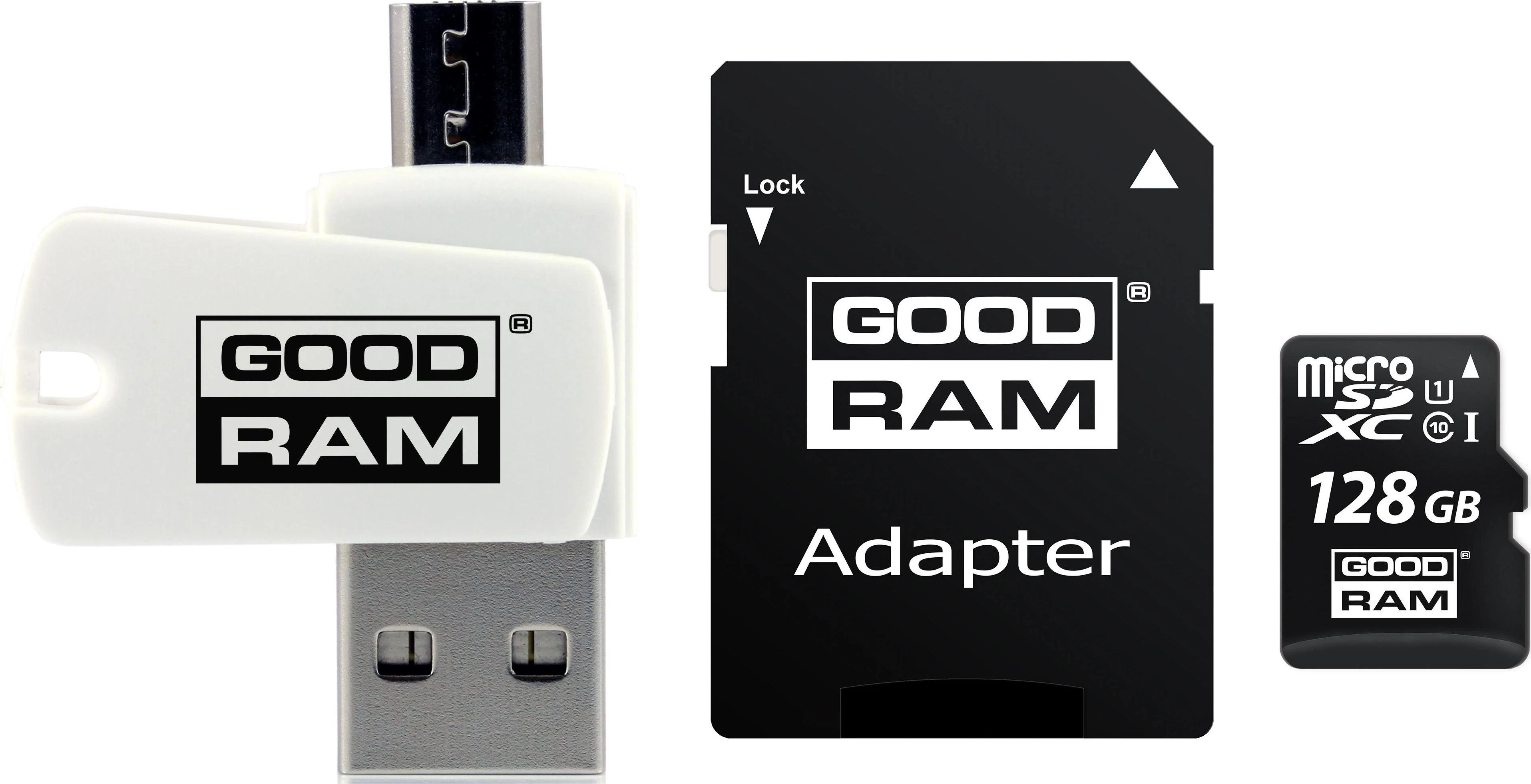GOODRAM 128GB microSDXC 10 klasės UHS I + adapteris + skaitytuvas