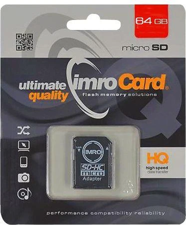 IMRO atminties kortelė Micro SD 64GB 100MB/s class 10 UHS I su adapteriu SD