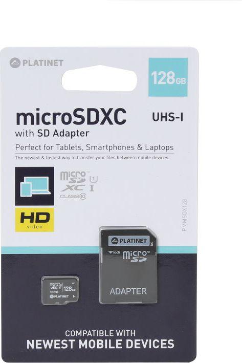 Atminties kortelė Atminties korta Platinet MicroSD 128GB (class10 UHS-III 90MB/S) + SD Adapteris