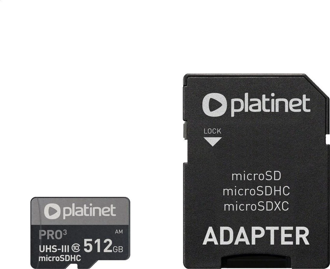 Atminties korta Platinet MicroSD 512GB (class10 UHS-III 90MB/S) + SD Adapteris