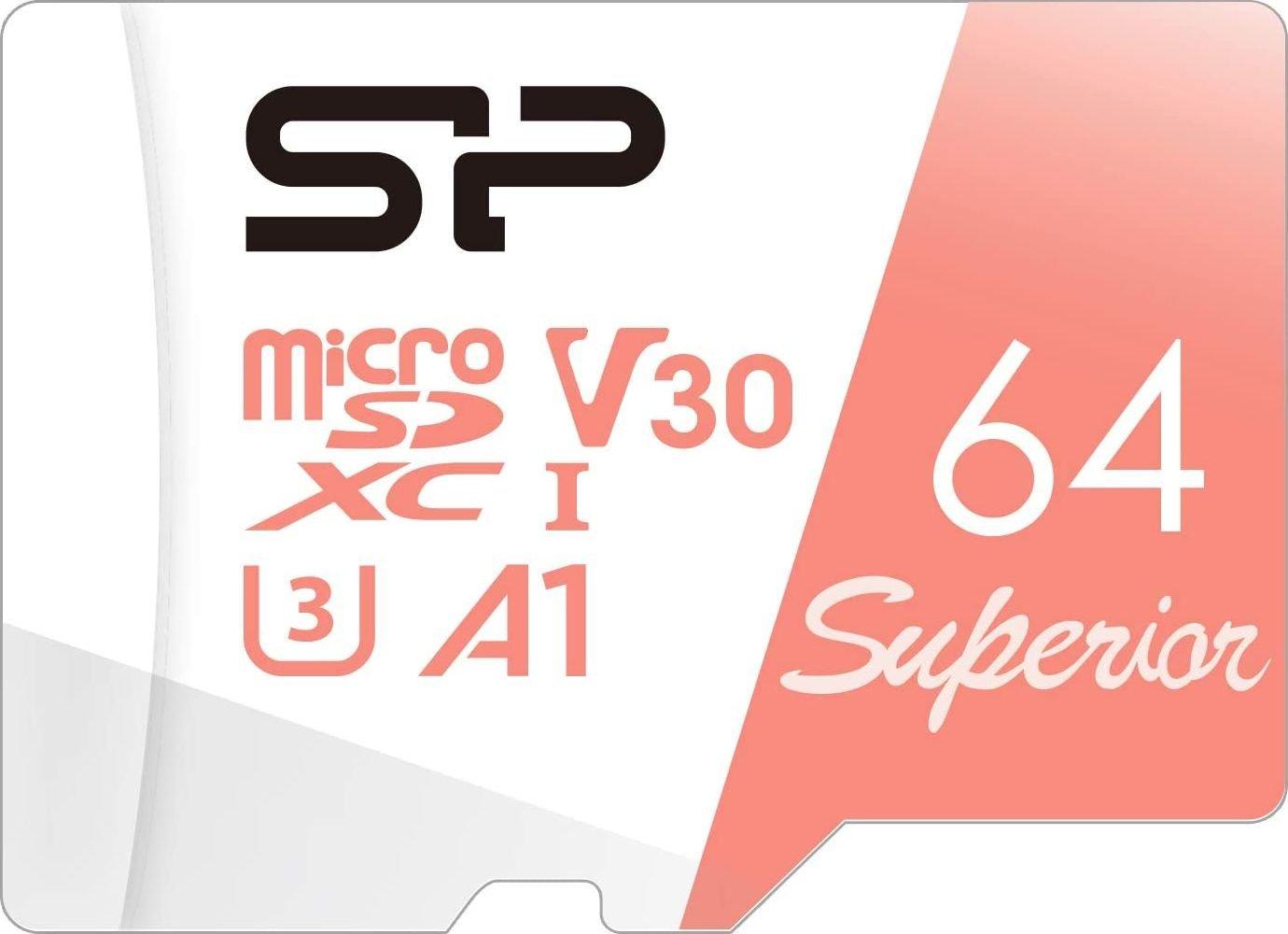 SILICON POWER KOMPIUTERIŲ IR RYŠIO ATMINTIES KORTELĖ „Superior Micro SDXC 64GB UHS-I A3 V30“