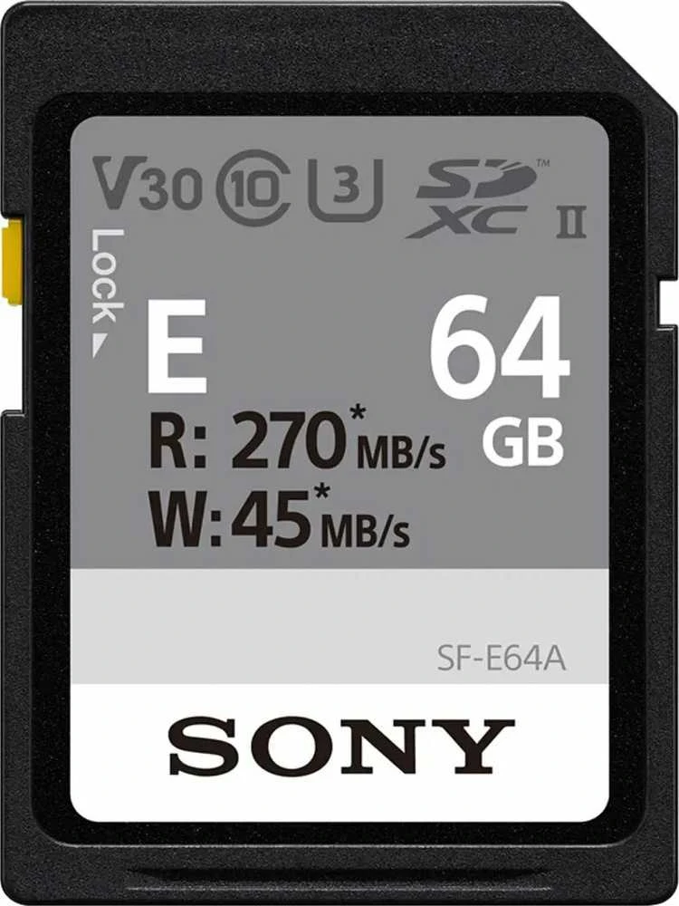 Sony SF-E 64GB SDXC kortelė su greičio techniniais duomenimis