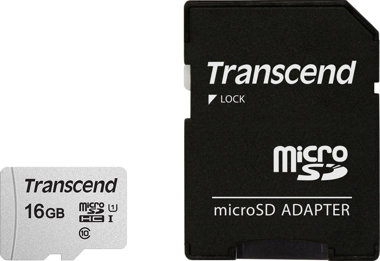 Atminties kortelė su adapteriu Transcend microSDHC USD300S 16GB CL10 UHS-I U3 iki 95MB/S