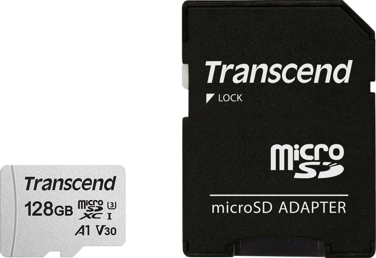 Atminties kortelė su adapteru Transcend microSDXC USD300S 128GB CL10 UHS-I U3 iki 95MB/S