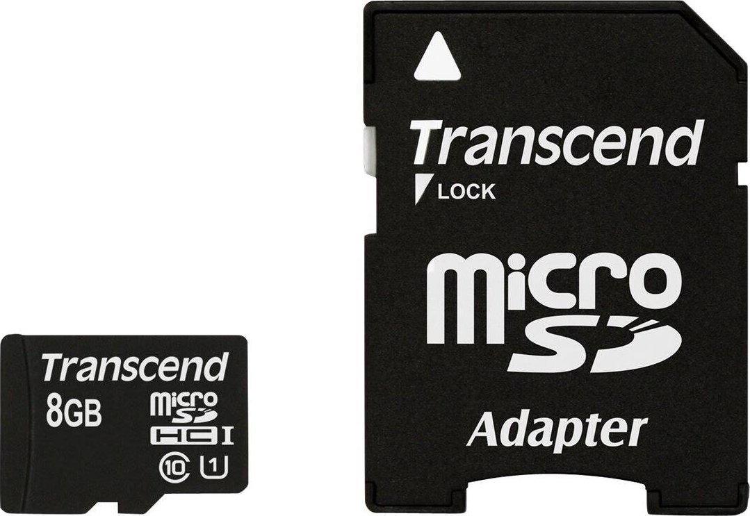 Atminties kortelė Transcend Micro SDHC 8GB 10 klasės UHS-I 400x + SD adapteris