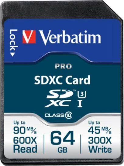 Atminties kortelė Karta Verbatim Pro SDXC 64 GB, 10 klasė UHS-I/U3 (47022)