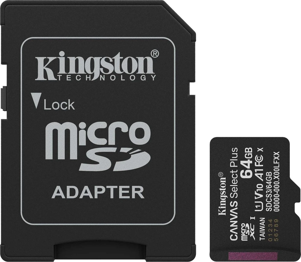 „Kingston Technology“ 64 GB „Micro SDXC Canvas Select Plus Gen3“ 100 MB/s A1 atminties kortelė + adapteris