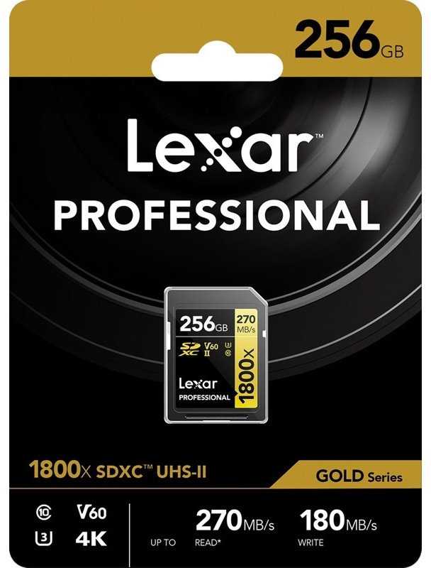 „Professional Lexar 1800x SDXC 256 GB“ 10 klasės UHS-II/U3 V60 (LSD1800256G-BNNNG) atminties kortelė