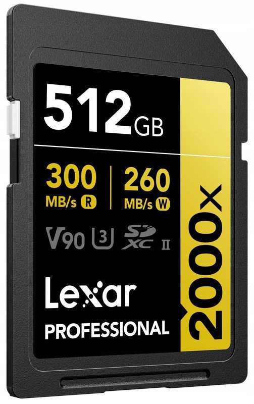 „Professional Lexar 2000x SDXC 512 GB“ 10 klasės UHS-II/U3 V90 (LSD2000512G-RNNNG) atminties kortelė