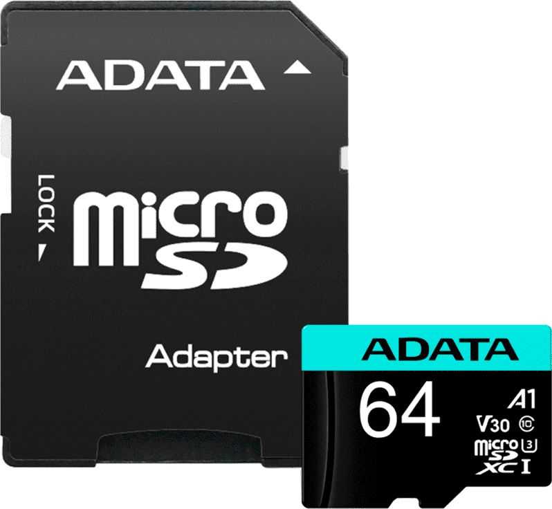 Atminties kortelė Karta ADATA Premier Pro Micro SDXC 64 GB Class 10 UHS-I/U3 A2 V30 (AUSDX64GUI3V30SA2-RA1)