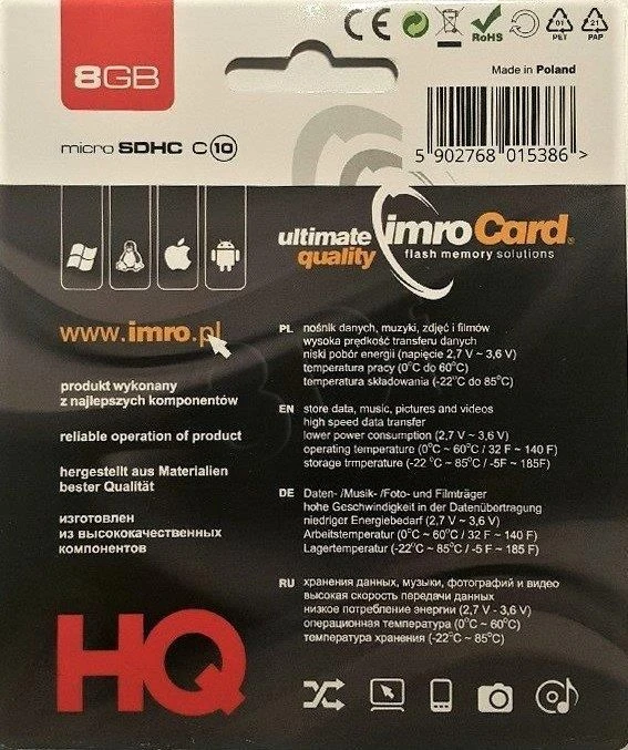 Atminties kortelė Karta Imro Micro SDHC 8 GB Class 10 (10/8G)
