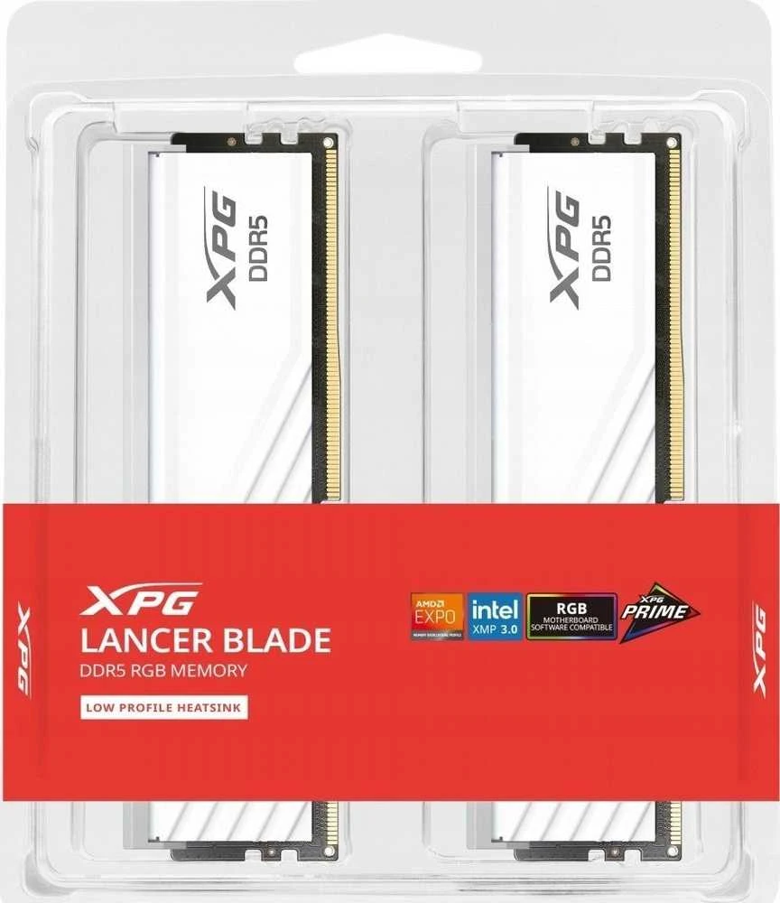 ADATA XPG LANCER BLADE RGB DDR5-6000 RAM, CL36, AMD EXPO, Intel XMP® 32 GB dvigubas rinkinys, baltas