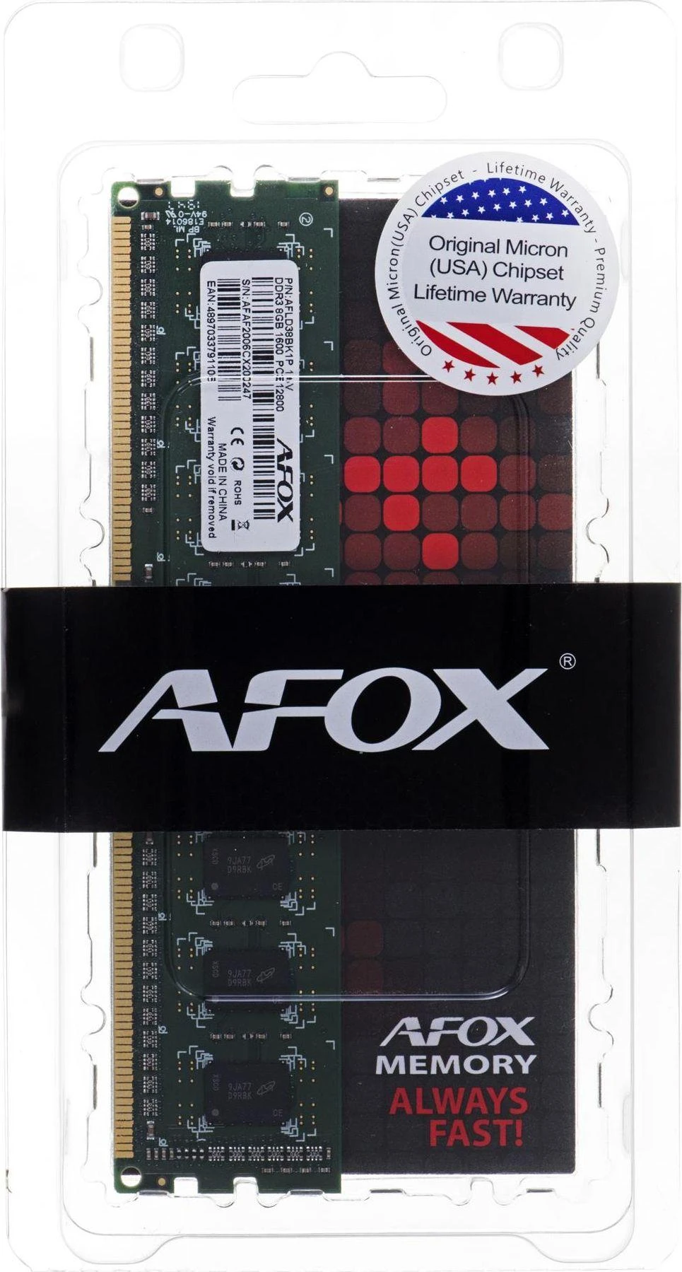 RAM AFOX DDR3 8G 1600 UDIMM atminties modulis 8 GB 1600 MHz LV 1,35V