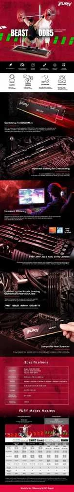 RAM Kingston KF564C32BBEK2-64 64GB 6400MT/s DDR5 CL32 DIMM (Kit of 2) FURY Beast Juodas EXPO | Kingstonas