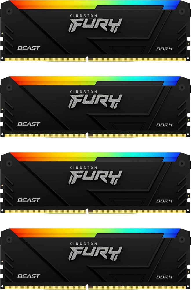 RAM Kingston KF432C16BB2AK4/32 32GB 3200MT/s DDR4 CL16 DIMM (4 vnt. rinkinys) FURY Beast RGB | Kingston