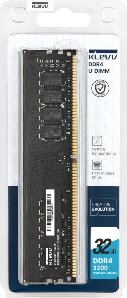 RAM Atmintis Klevv U-DIMM moduł pamięci 32 GB 1 x 32 GB DDR4 3200 MT/s 288-pin DIMM (KD4BGUA80-32N2200)