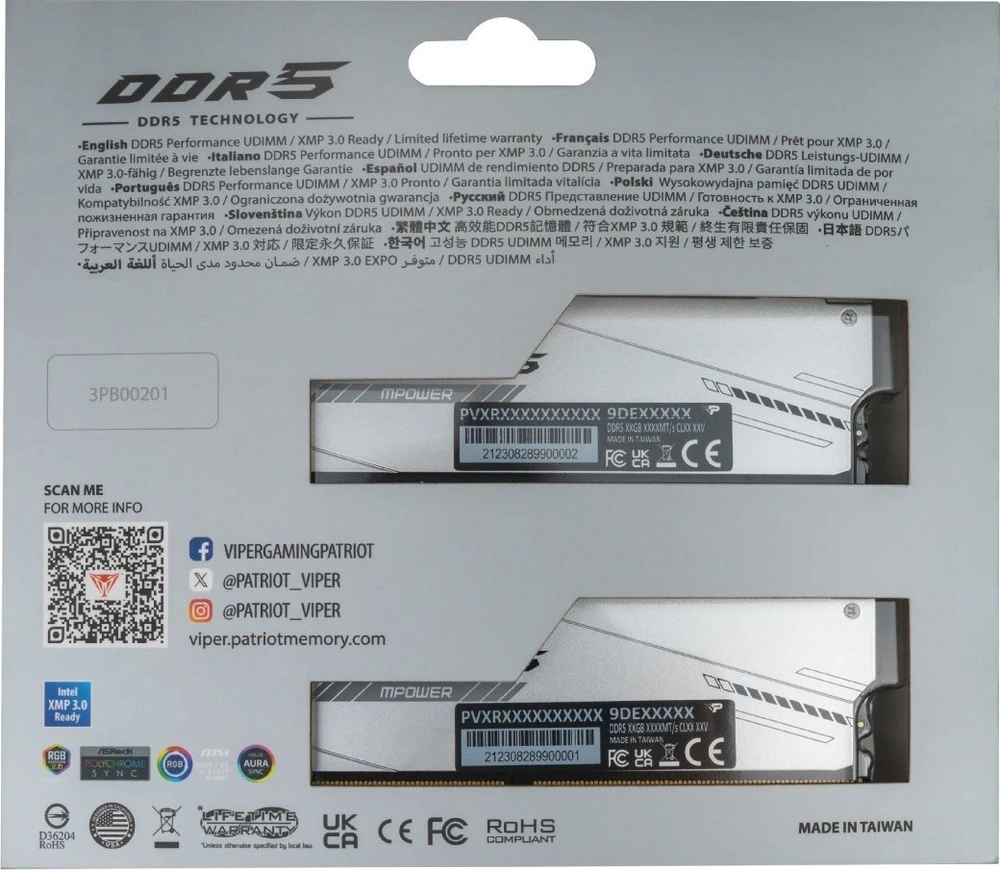 RAM Atmintis Patriot Viper Xtreme 5 RGB MPower, DDR5, 48 GB, 6000MHz, CL30 (PVXR548G60C30KM)