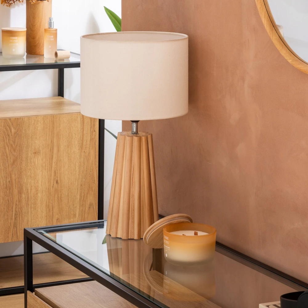 Atmosphera Lamp ADONA naktinis šviestuvas ant medinės kojelės, aukštis 53 cm