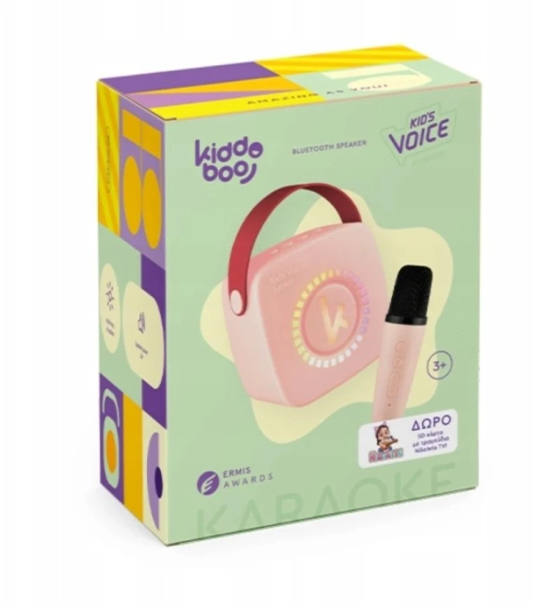 „Atmosphera“ „Bluetooth“ garsiakalbis su karaoke mikrofonu 2 viename vaikams, „Kiddoboo Kids Voice Junior“ / „Kbt3pnk“ / rožinis