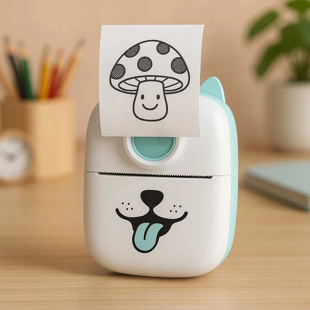 Etikečių spausdintuvas Atmosphera spausdintuvas Termiczna Bluetooth do Zdjęć Naklejek Notatek Etykiet / KiddoBoo X2 / Baltas Piesek