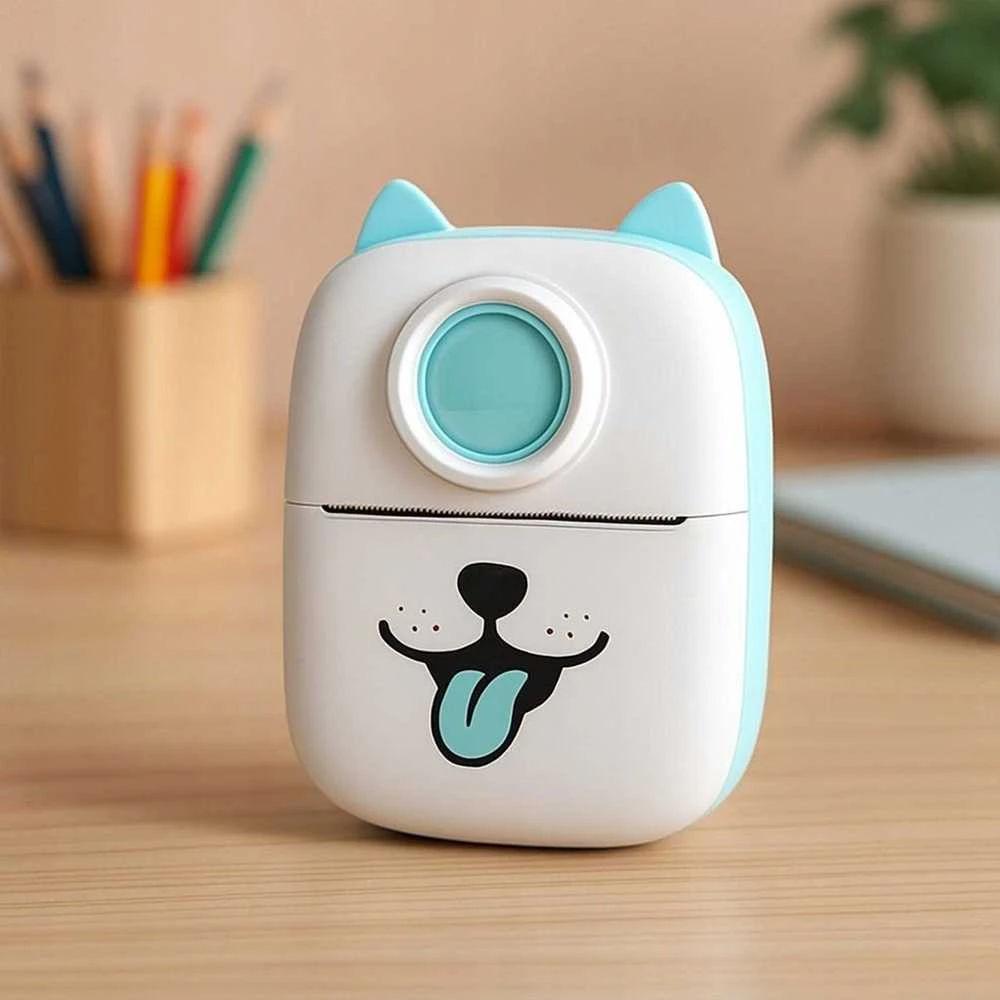 Etikečių spausdintuvas Atmosphera spausdintuvas Termiczna Bluetooth do Zdjęć Naklejek Notatek Etykiet / KiddoBoo X2 / Baltas Piesek