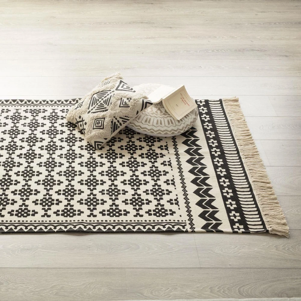 Atmosphera Cotton Medvilninis kilimėlis su etniniais motyvais rytietiškais raštais, balta-juoda, 120 x 170 cm