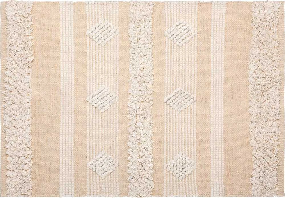 Smėlio spalvos boho stiliaus medvilninis kilimėlis 60x90 cm