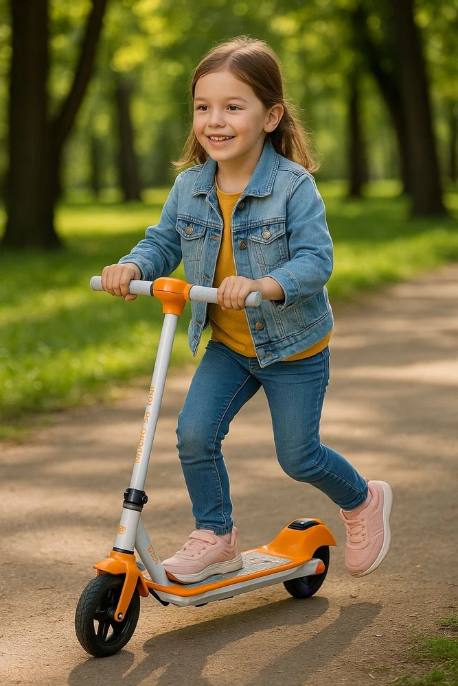 „Atmosphera“ elektrinis paspirtukas, elektrinis paspirtukas vaikams, su LED lemputėmis, 10 km/h atstumas, 8 km, „Kiddoboo“ / „Kby2whi“ / „Y2“ / „Kiddorider“ / oranžinis