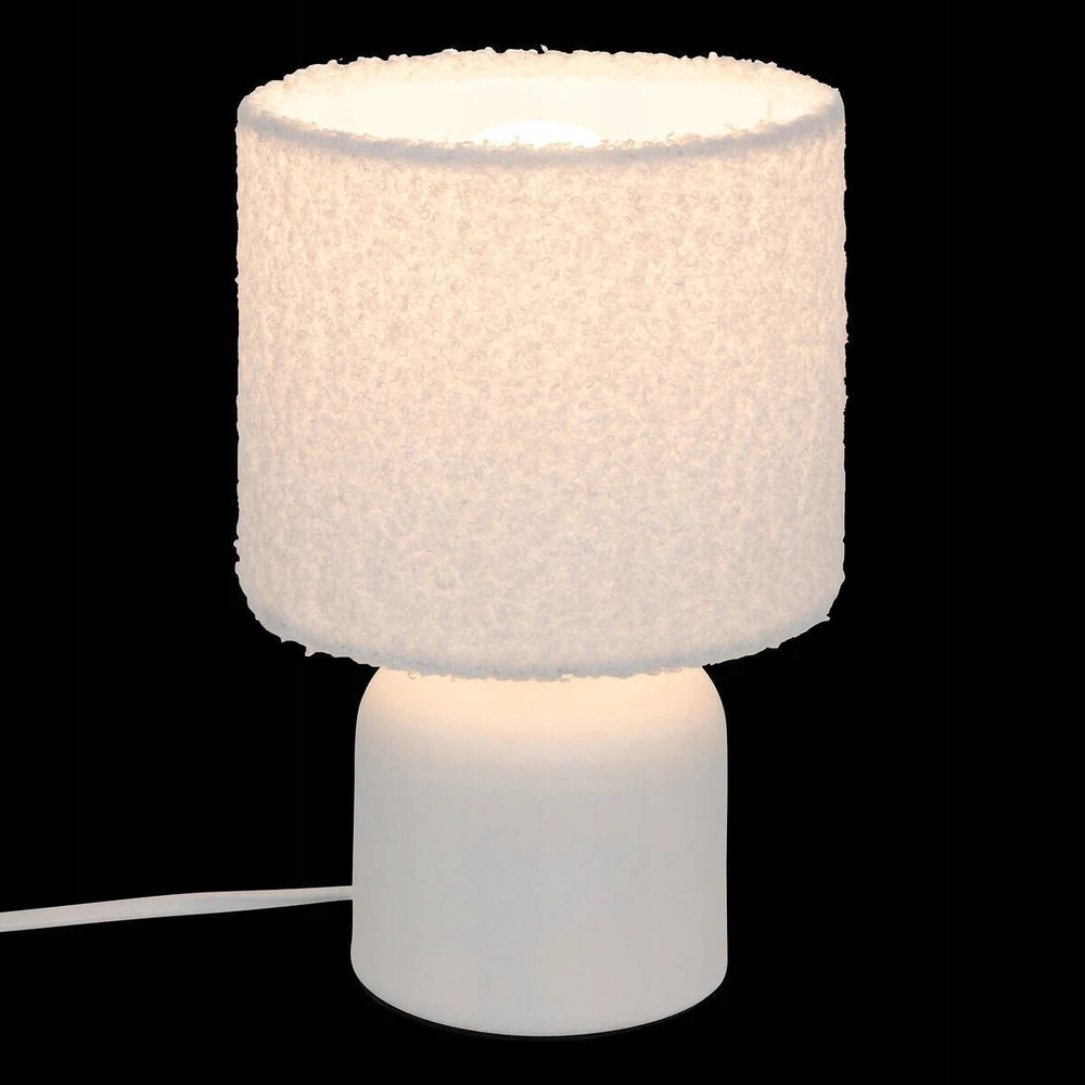 Atmosphera BONA keraminė stalinė lempa su bouclé gaubtu, Ø 14 cm