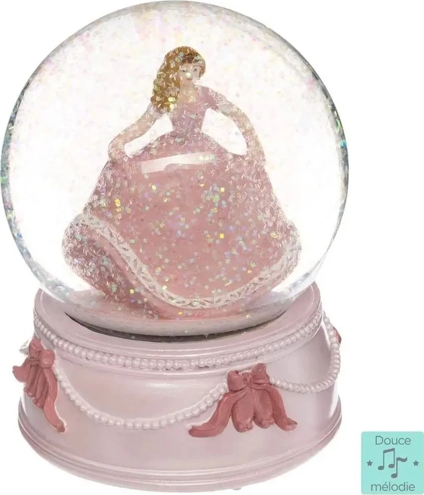 Atmosphera Rožinė Sniego kamuolys su muzikine dėžute ir princese, rožinė