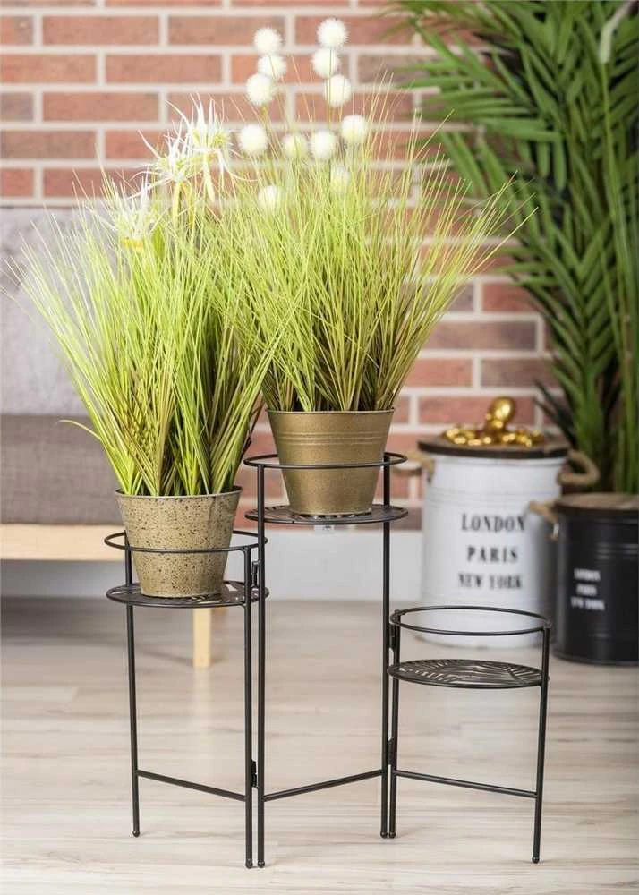 Atmosphera Gėlynas metalinis stovimas LAPAS, 3 gėlių pagrindai, 49 cm, juoda