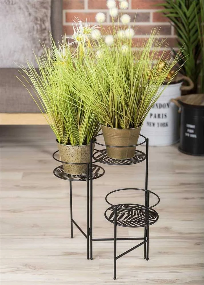 Atmosphera Gėlynas metalinis stovimas LAPAS, 3 gėlių pagrindai, 49 cm, juoda