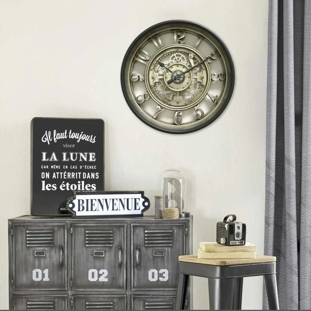 Atmosphera MECA sieninis laikrodis loft style, Ø 51 cm, pilkas