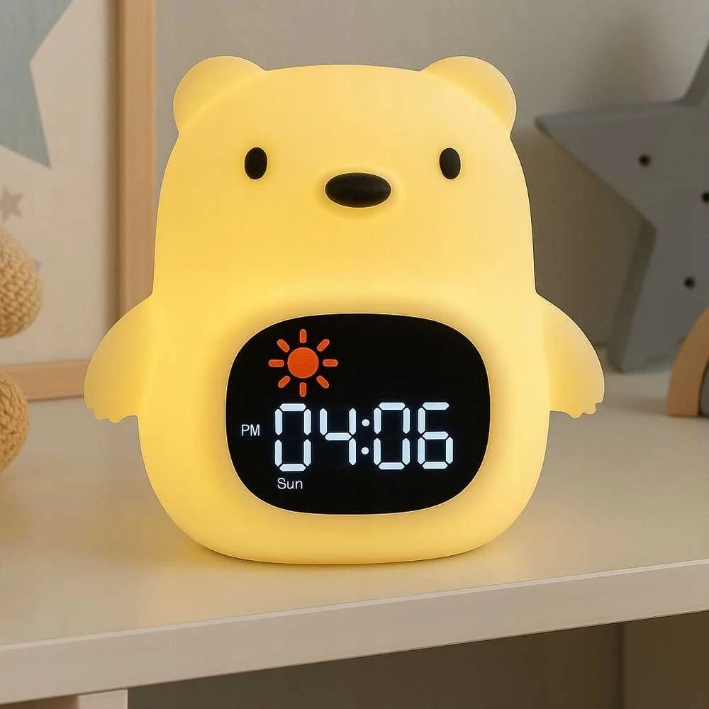 Atmosphera Lampka Nocna Silikon Laikrodis Meškiukas Žadintuvas Data Muzyka Oświetlenie RGB 1800mAh / JL822 / Meškiukas