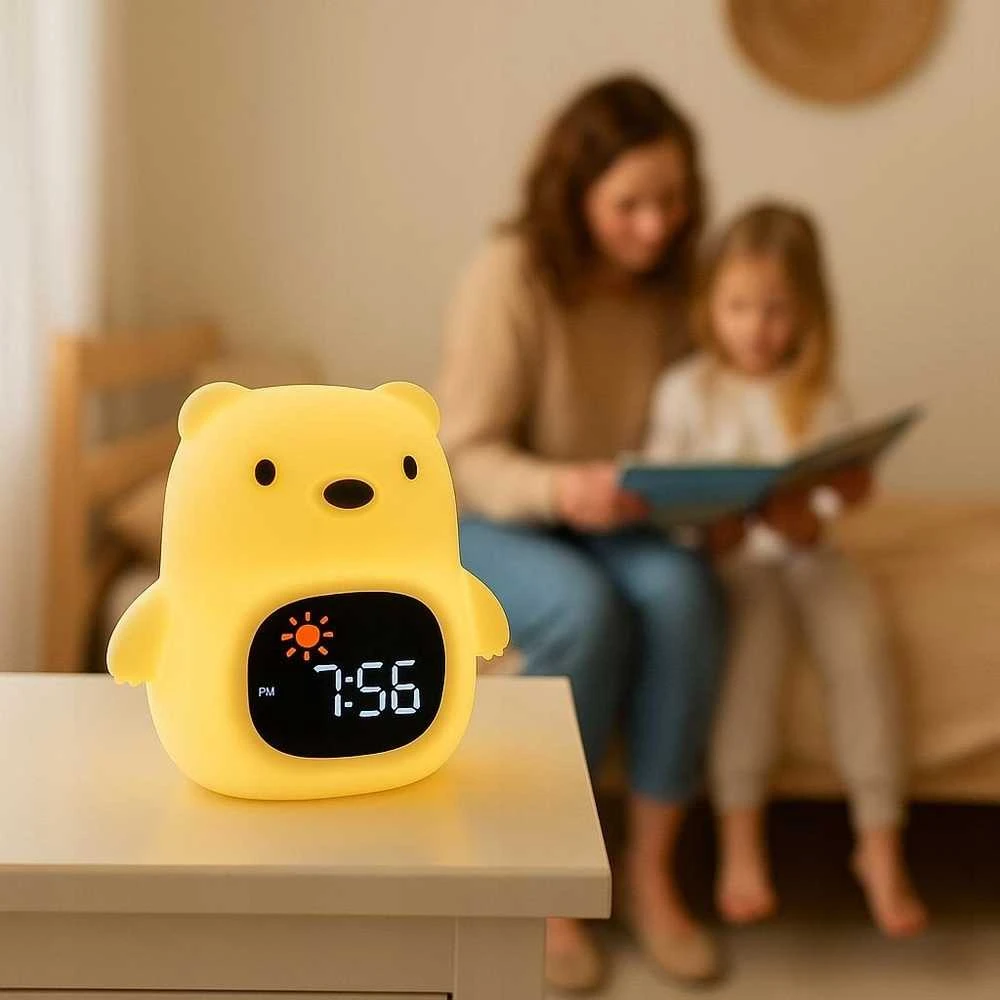 Atmosphera Lampka Nocna Silikon Laikrodis Meškiukas Žadintuvas Data Muzyka Oświetlenie RGB 1800mAh / JL822 / Meškiukas