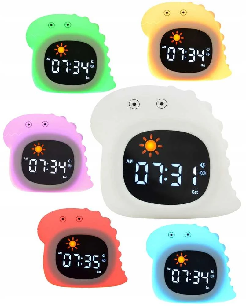Atmosphera Lampka Nocna Silikon Laikrodis Žadintuvas Data Muzyka Oświetlenie RGB LED 1800mAh / JL-826 / Dinozaur