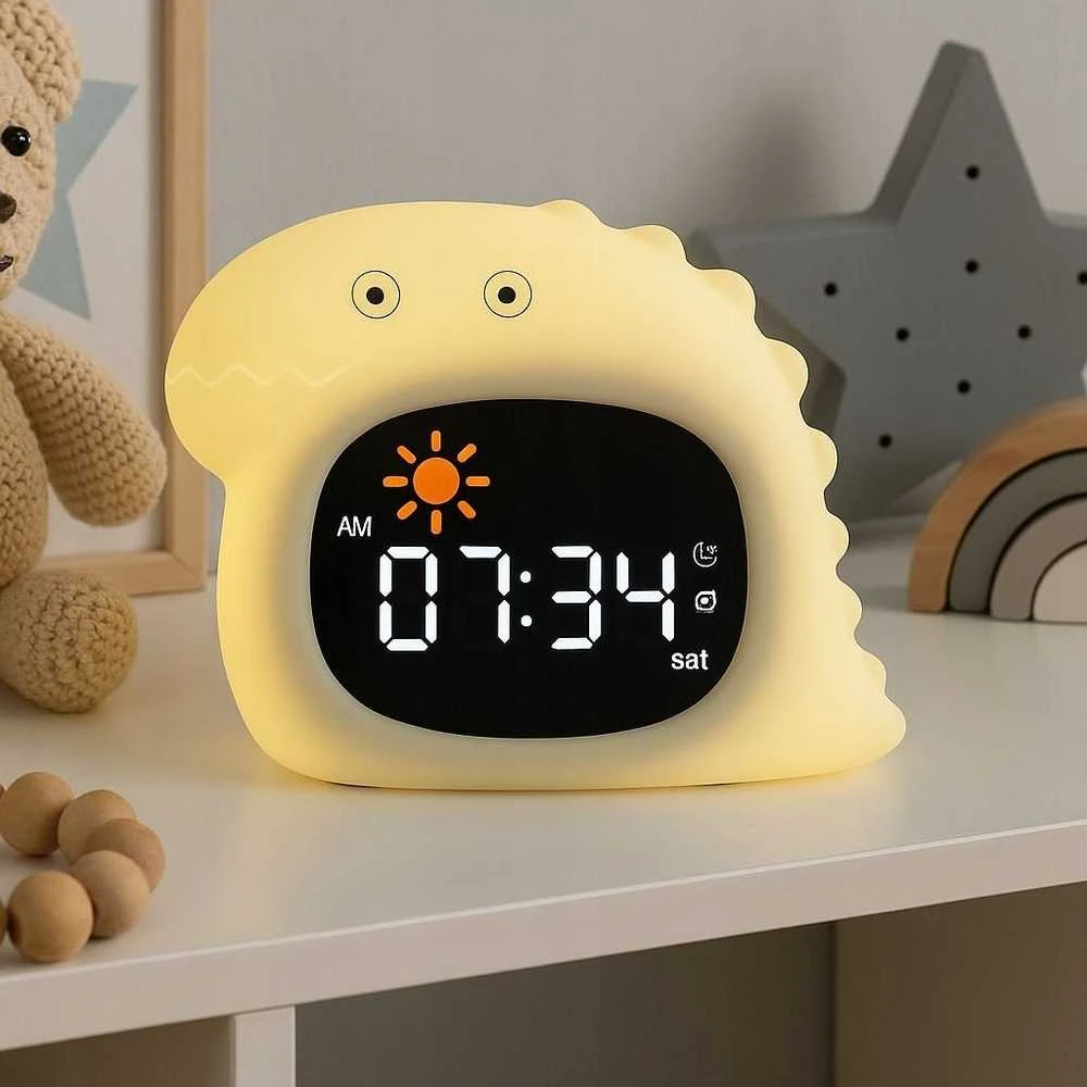 Atmosphera Lampka Nocna Silikon Laikrodis Žadintuvas Data Muzyka Oświetlenie RGB LED 1800mAh / JL-826 / Dinozaur