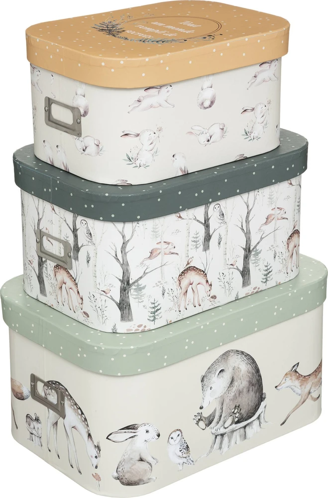 Atmosphera PIECES Dekoratyvinės dėžutės su dangteliu Forest Friends, 3 vnt