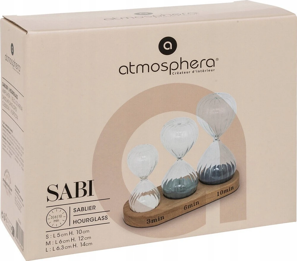 Atmosphera Trijų dekoratyvinių smėlio laikrodžių rinkinys SABI, aukštis 15 cm