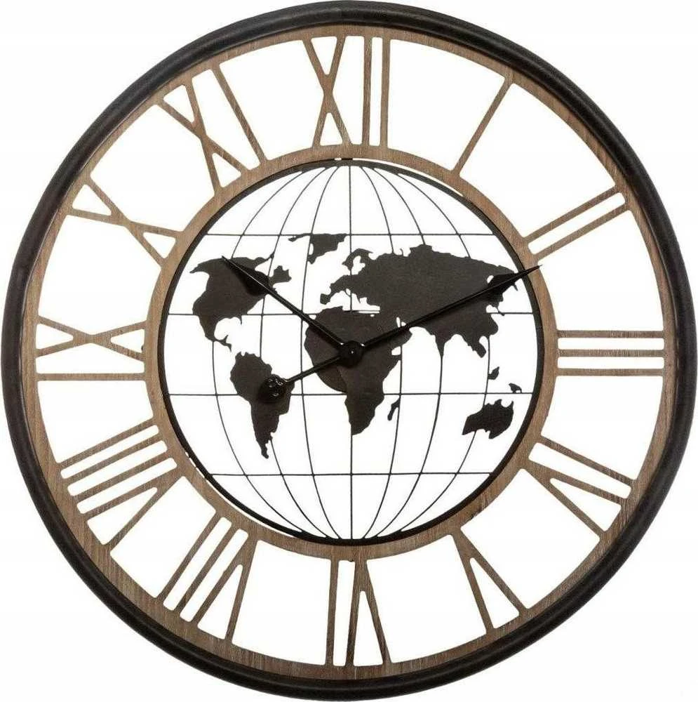 Atmosphera WORLD Sieninis laikrodis su pasaulio žemėlapiu ir romėniškais skaitmenimis, tylus mechanizmas, Ø 67 cm